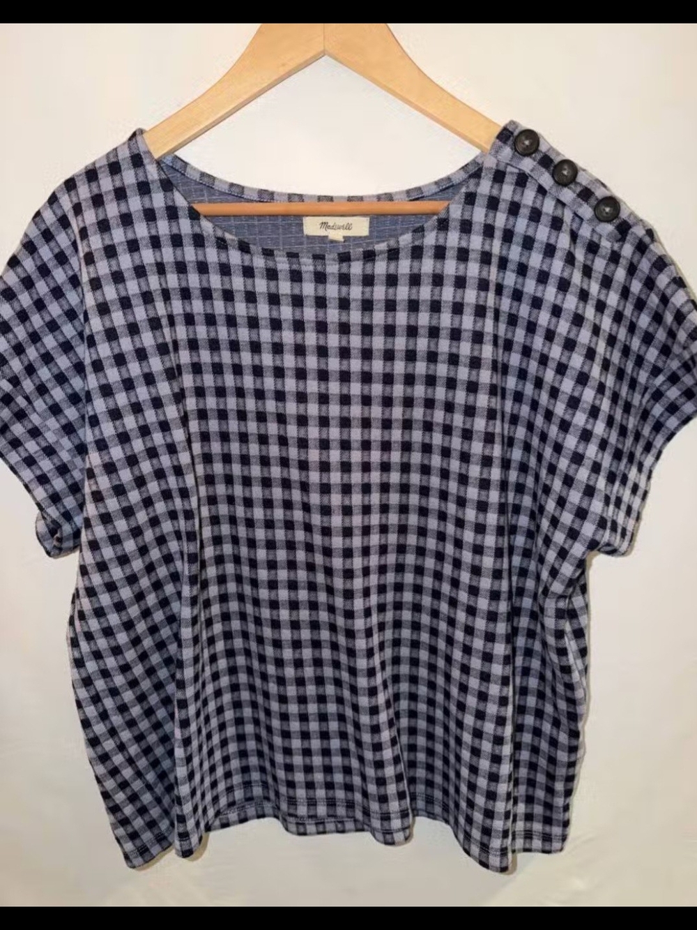 Madewell Black and Gray Checkered Sleeve Top - Picture 2 of 6
